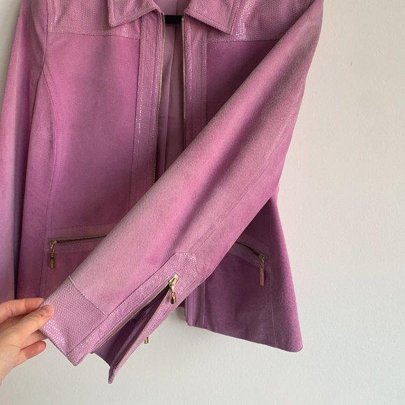 ST JOHNS SPORT MARIE GRAY WOMENS LILAC PURPLE EMBOSSED LEATHER SUEDE JACKET SZ S - Picture 4 of 16
